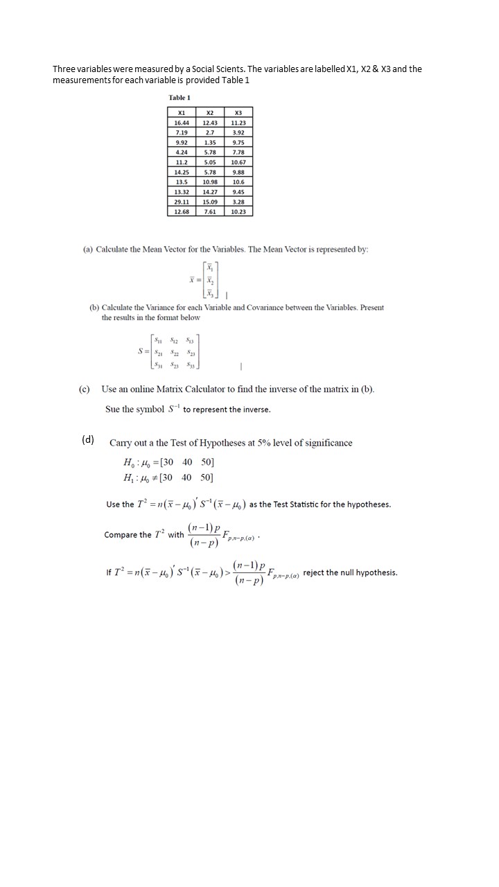 Solved Three variables were measured by a Social Scients. | Chegg.com