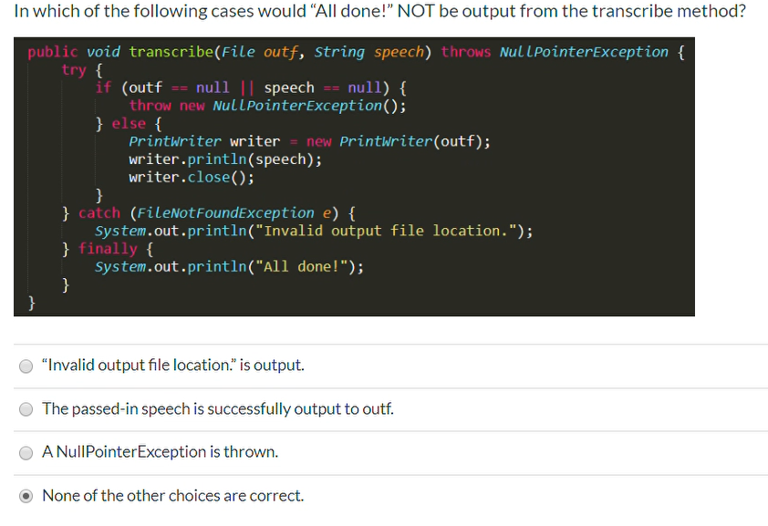 Solved If you have multiple catch statements for different | Chegg.com