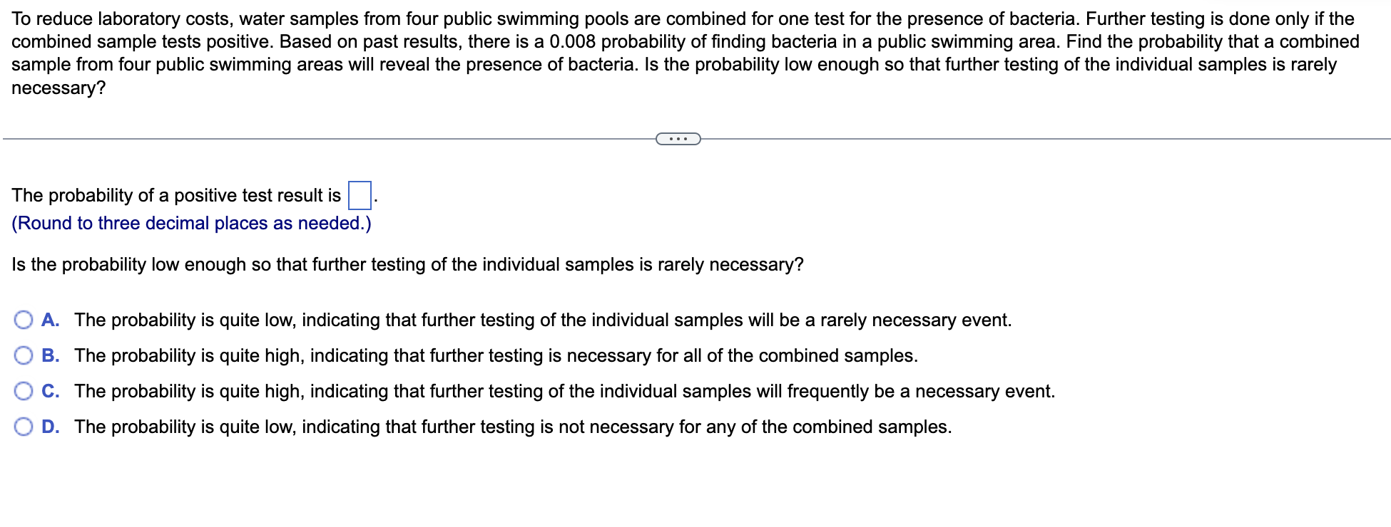 Solved To reduce laboratory costs, water samples from four | Chegg.com