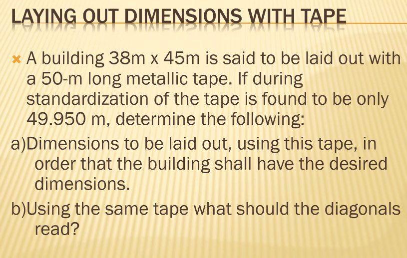 Solved LAYING OUT DIMENSIONS WITH TAPE * A building 38m x | Chegg.com
