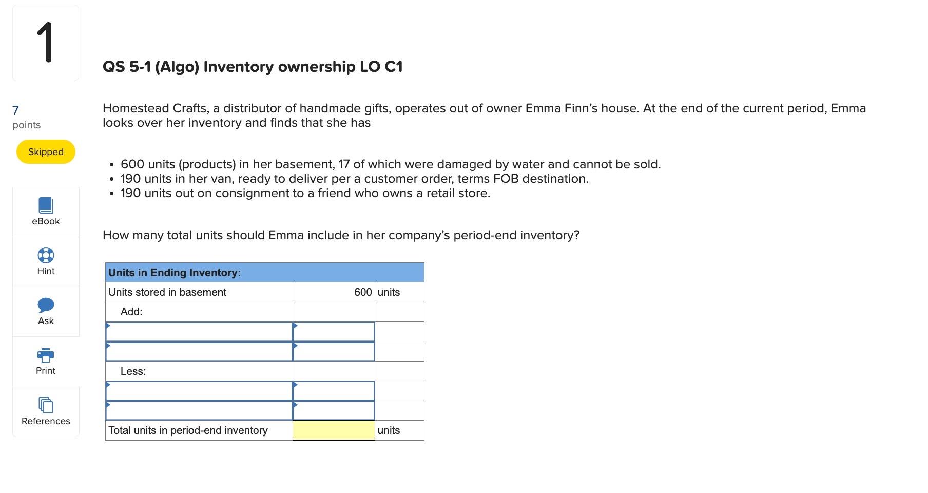 Solved QS 51 (Algo) Inventory ownership LO C1 Homestead