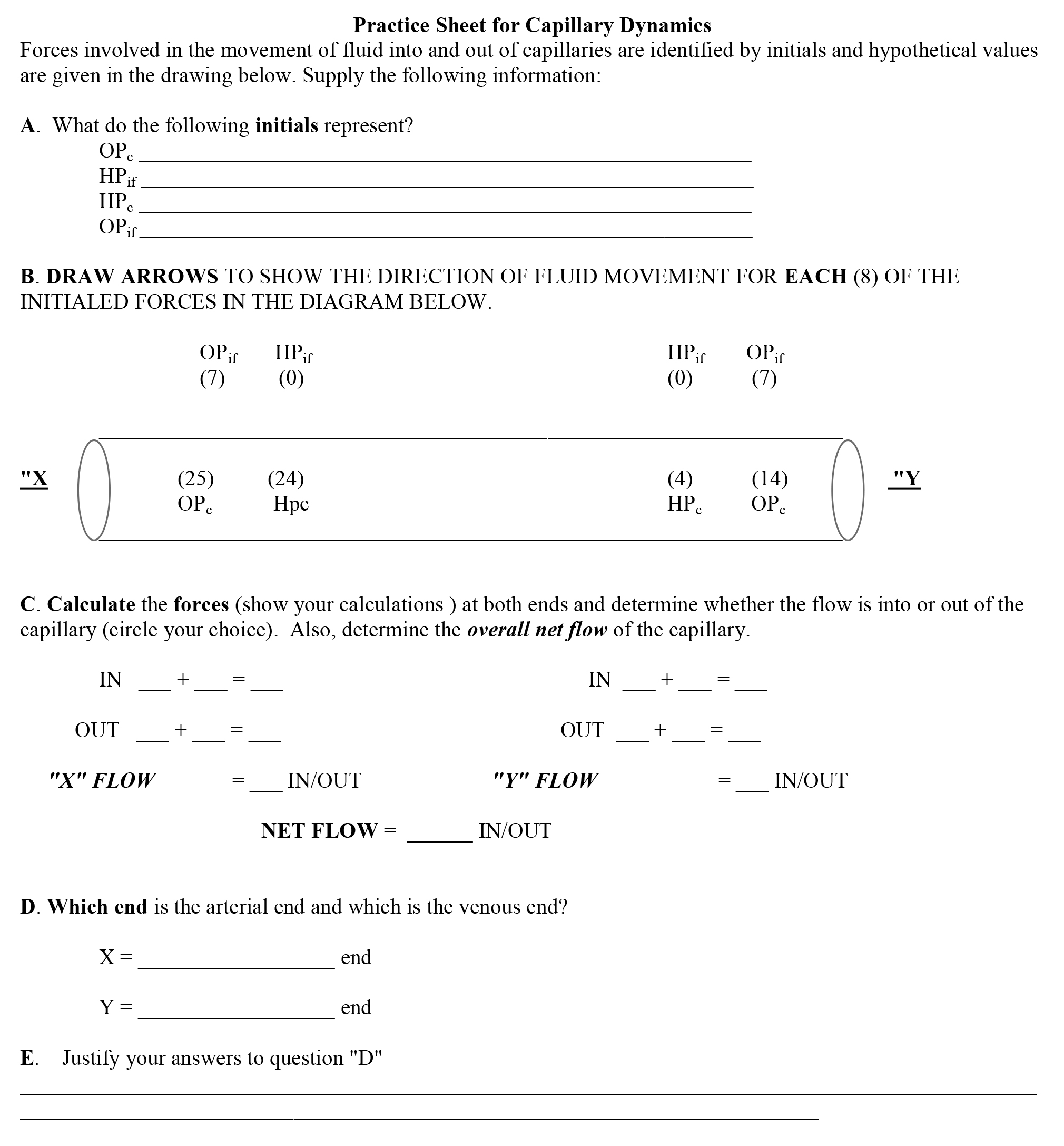 Solved Practice Sheet for Capillary Dynamics Forces involved | Chegg.com