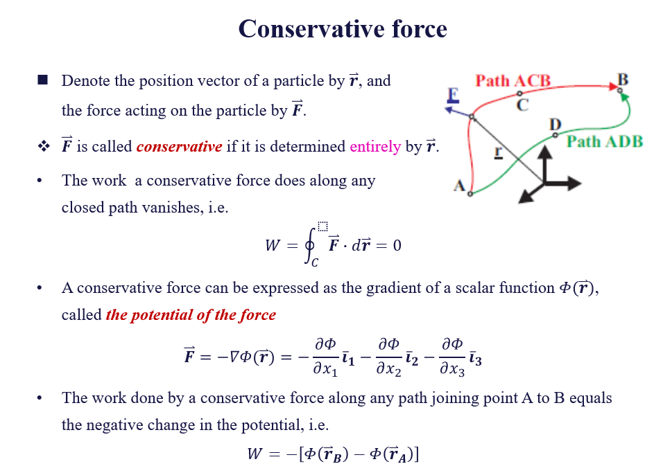 Conservative force I Denote the position vector of a particle by ř, and E t...