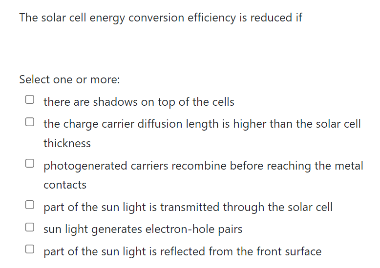 Solved The solar cell energy conversion efficiency is | Chegg.com