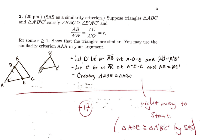 Solved 2. (20 pts.) (SAS as a similarity criterion.) Suppose | Chegg.com