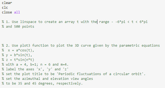 clear clc close all % 1. Use linspace to create an | Chegg.com