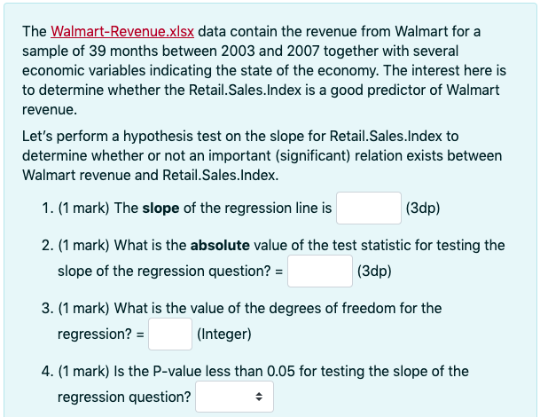 Solved The Walmart-Revenue.xlsx Data Contain The Revenue | Chegg.com