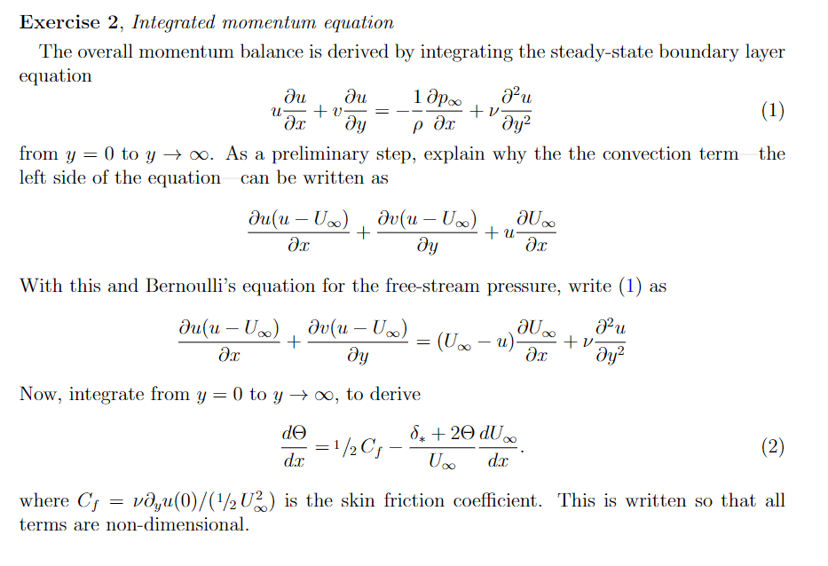 ՂԱ Exercise 2, Integrated momentum equation The | Chegg.com