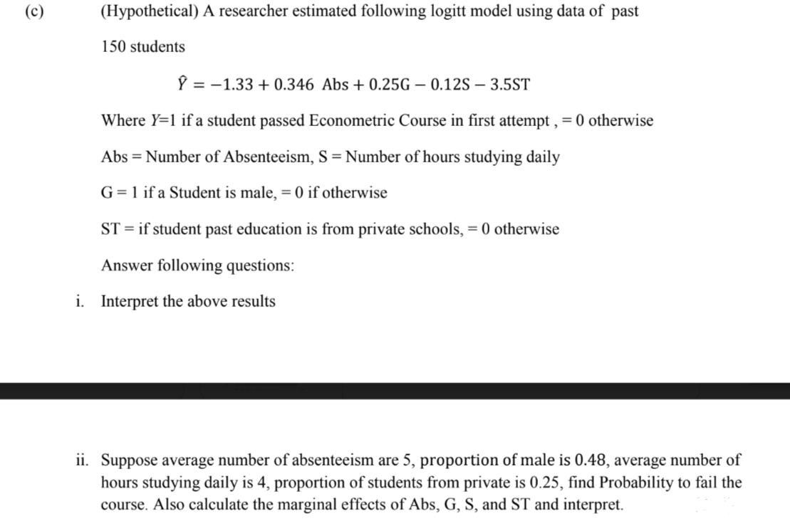 Solved C Hypothetical A Researcher Estimated Following Chegg Com
