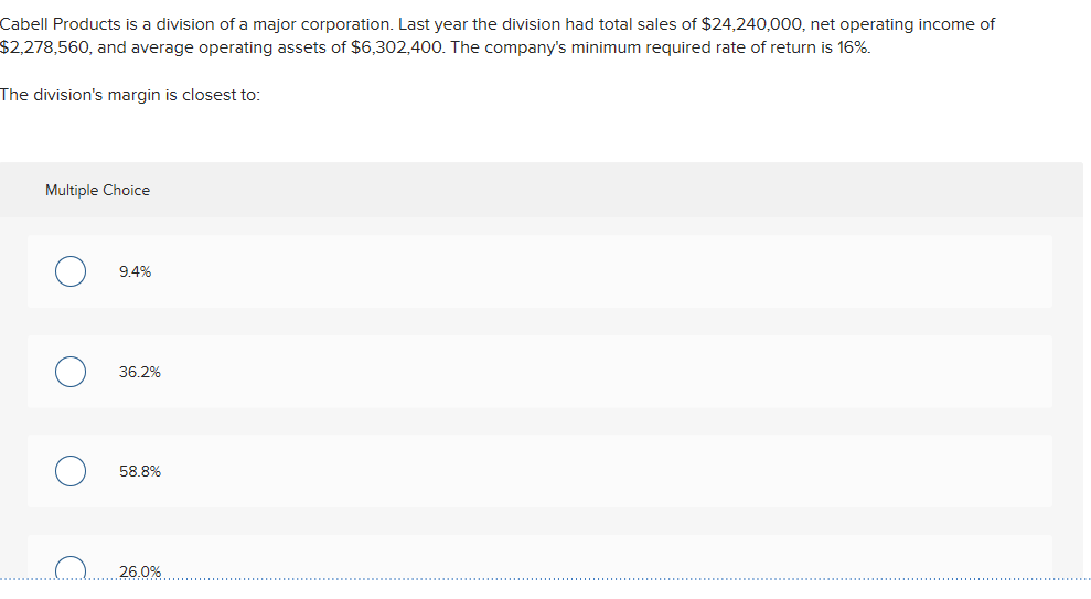 Solved Cabell Products is a division of a major corporation.