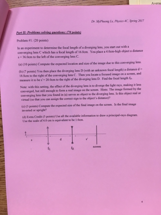 the focal length of a converging lens experiment