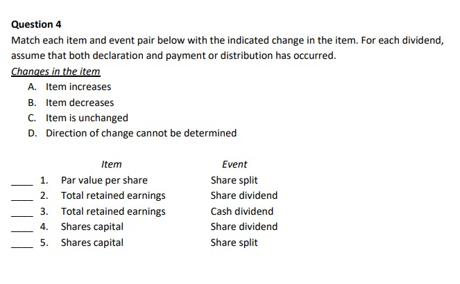 Solved Question 4 Match each item and event pair below with | Chegg.com