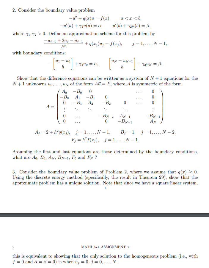 2 Consider The Boundary Value Problem U 2 U Chegg Com