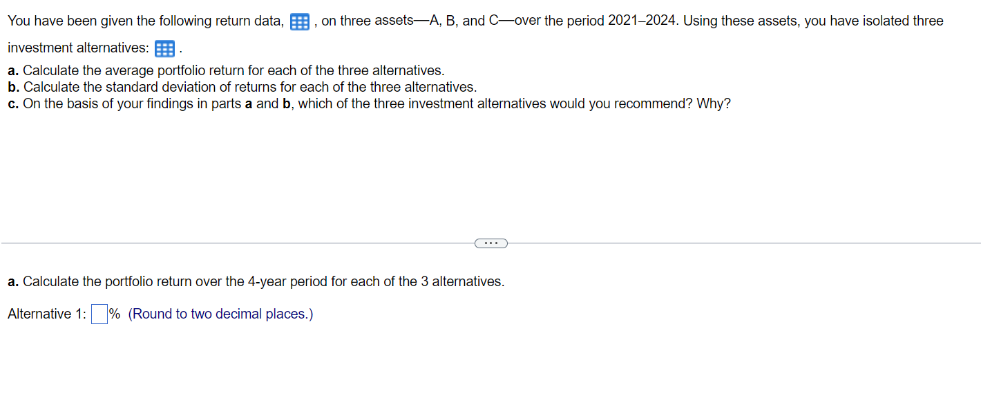 Solved You have been given the following return data, _ , on | Chegg.com