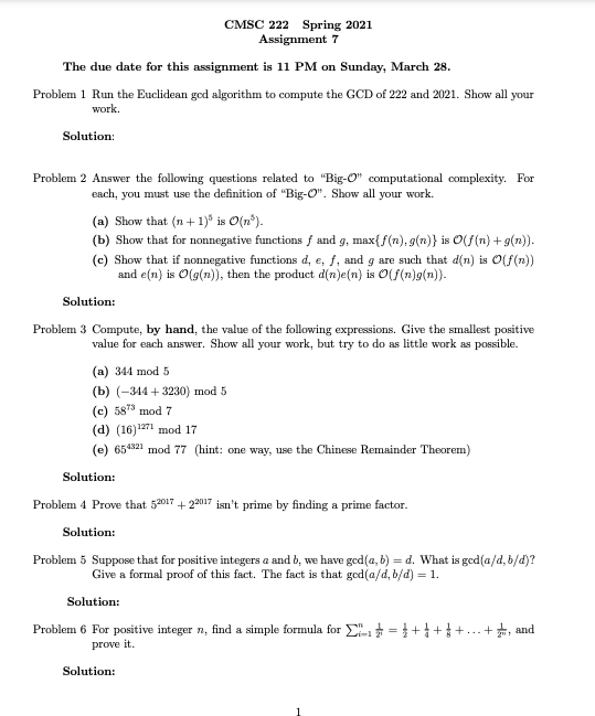 Solved Cmsc 222 Spring 21 Assignment 7 The Due Date For Chegg Com