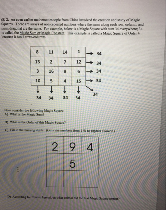 Solved An even earlier mathematics topic from China involved | Chegg.com