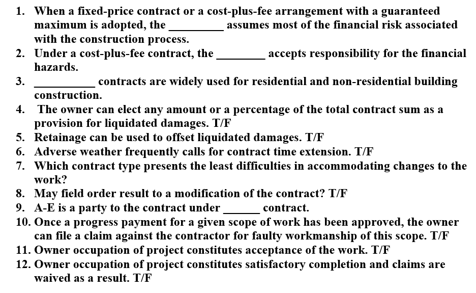 Solved 1. When a fixedprice contract or a costplusfee