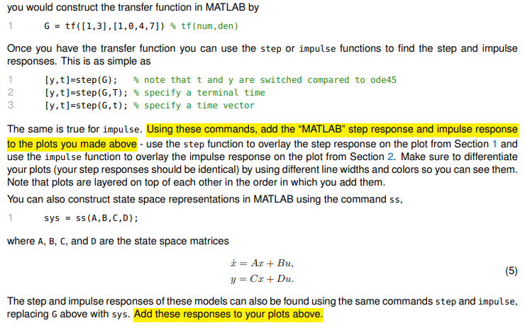 Solved you would construct the transfer function in MATLAB | Chegg.com
