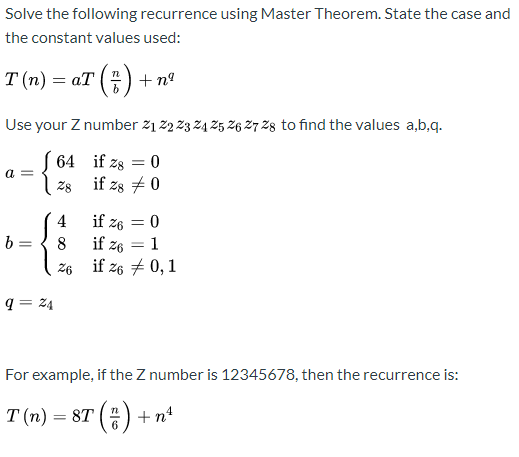 Solved Solve The Following Recurrence Using Master Theorem. | Chegg.com