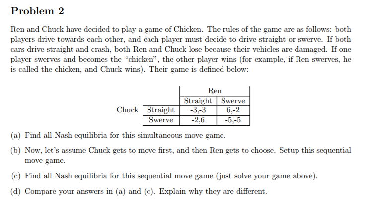Solved Problem 2 Ren and Chuck have decided to play a game | Chegg.com