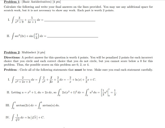 Solved Problem 1: (Basic Antiderivatives) [4 pts Calculate | Chegg.com