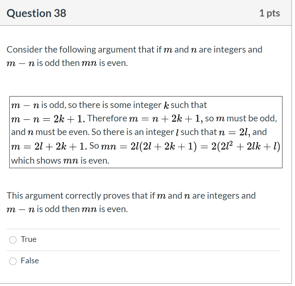Solved Question 38 1 pts Consider the following argument | Chegg.com