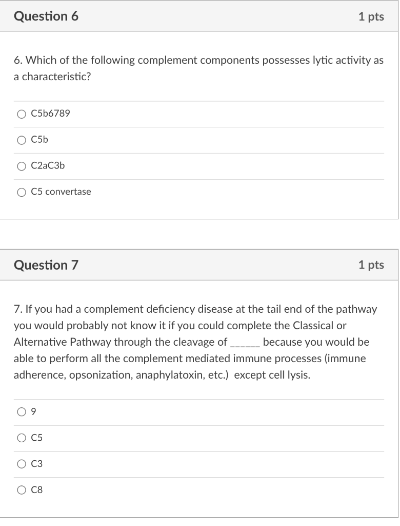 Solved Question 6 1 Pts 6 Which Of The Following Complement