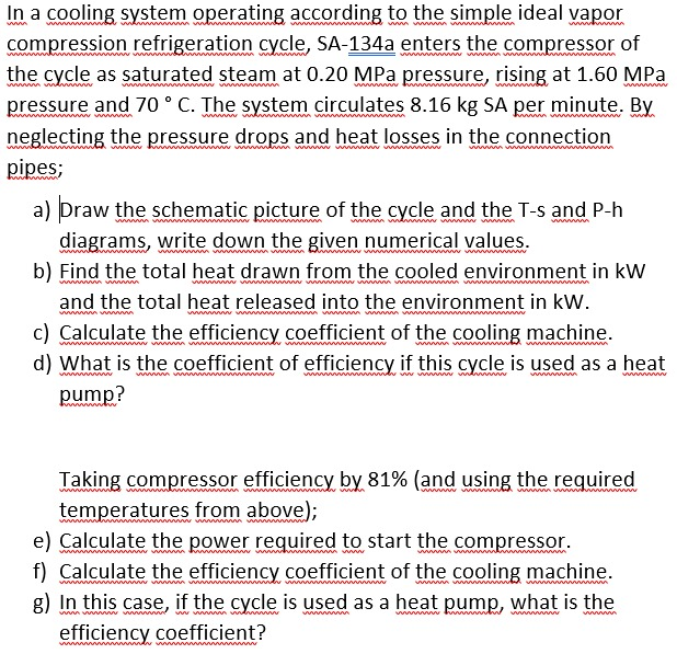 Solved In A Cooling System Operating According To The Simple | Chegg.com