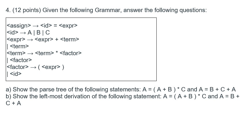 Solved Given The Following Grammar, Answer The Following | Chegg.com