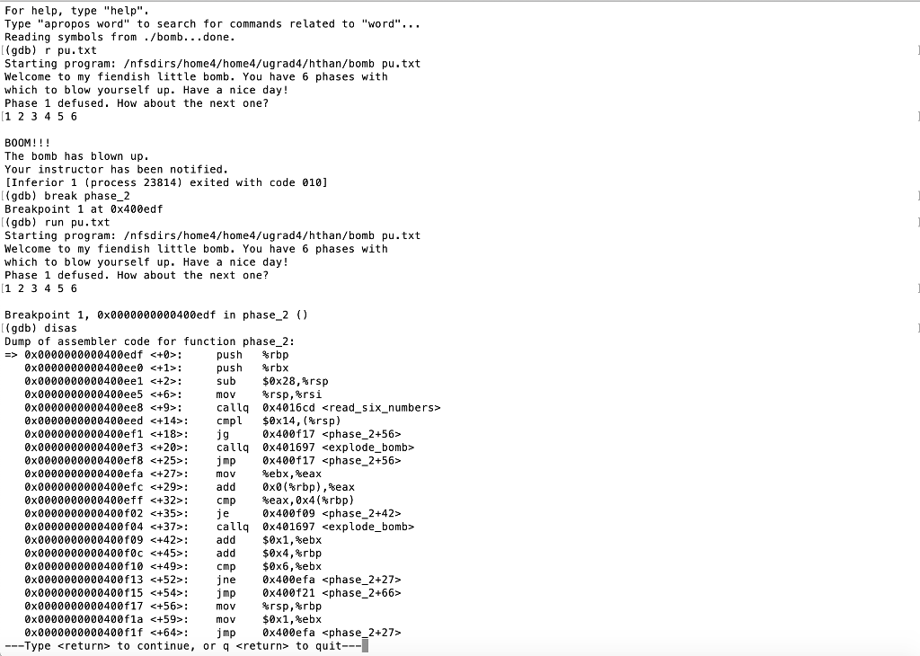 Solved I am working on an assignment called bomb lab for my | Chegg.com