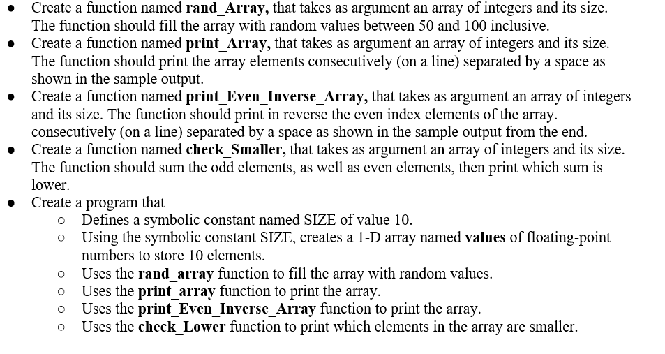 Solved Sample Output Array generated... Array printed 75 55 | Chegg.com