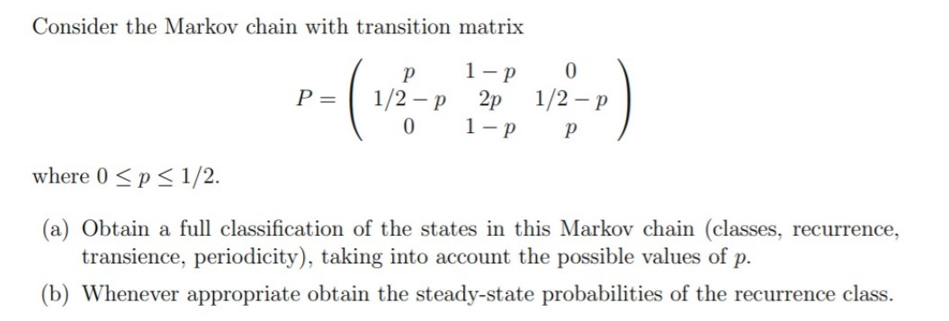 Solved Consider the Markov chain with transition matrix 7 p | Chegg.com