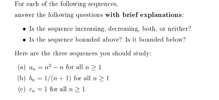 Solved For Each Of The Following Sequences, Answer The | Chegg.com