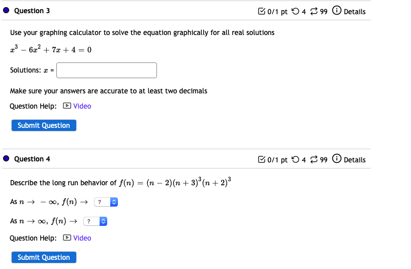 Solved Question 1 B0/1 Pt 499 Details Given The Function | Chegg.com