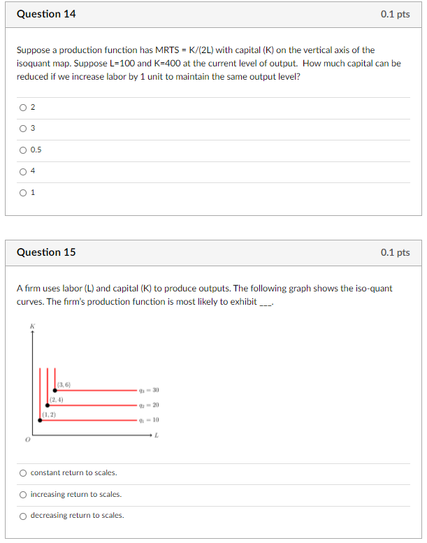 Solved Question 14 0.1 pts Suppose a production function has | Chegg.com