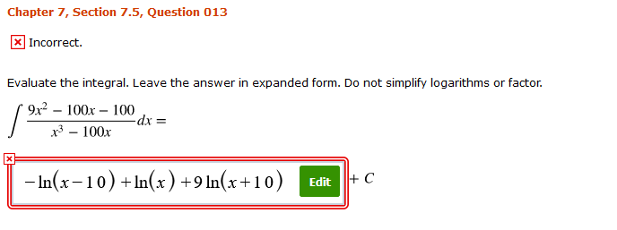 Solved Chapter 7, Section 7.5, Question 013 X Incorrect. | Chegg.com