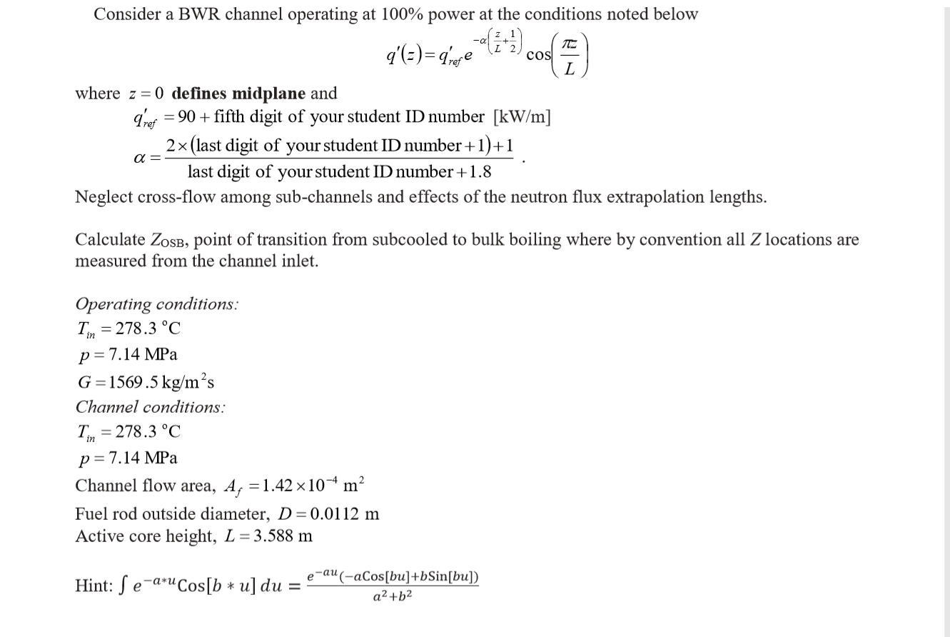 Consider A Bwr Channel Operating At 100 Power At Chegg Com