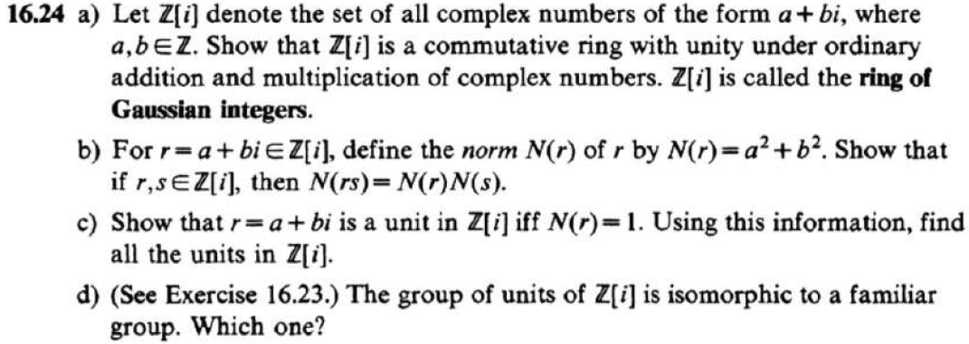 Solved 16.24 a) Let Z[i] denote the set of all complex | Chegg.com