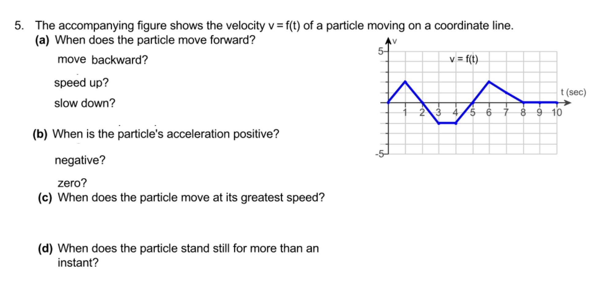 Solved 5. The Accompanying Figure Shows The Velocity V = | Chegg.com