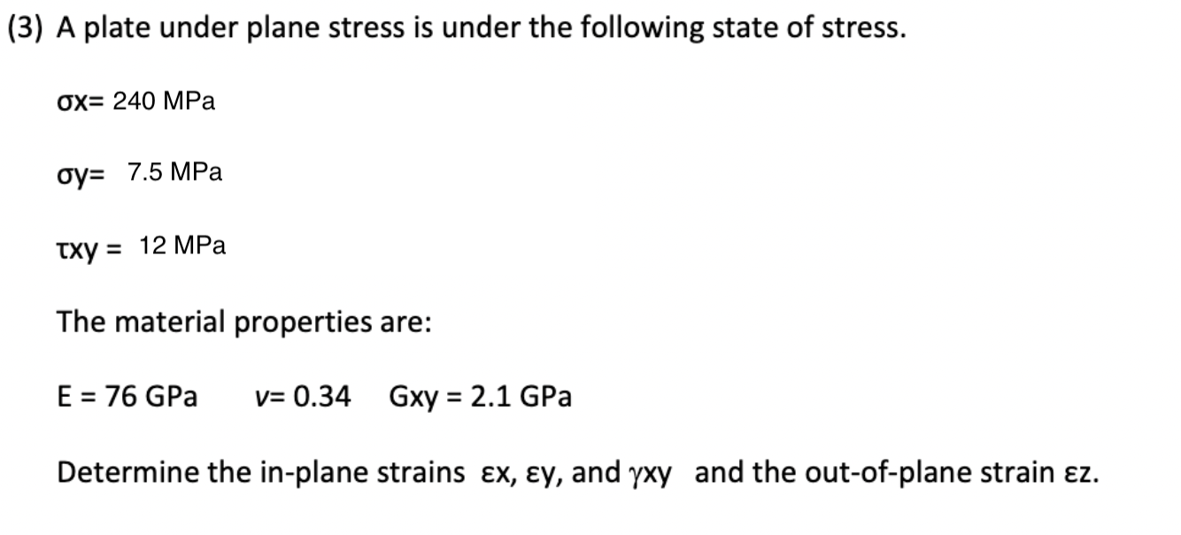 Solved (3) A plate under plane stress is under the following | Chegg.com