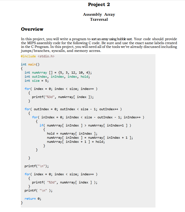 Project 2 Assembly Array Traversal Overview In this | Chegg.com