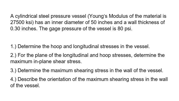 Solved A cylindrical steel pressure vessel (Young's Modulus | Chegg.com