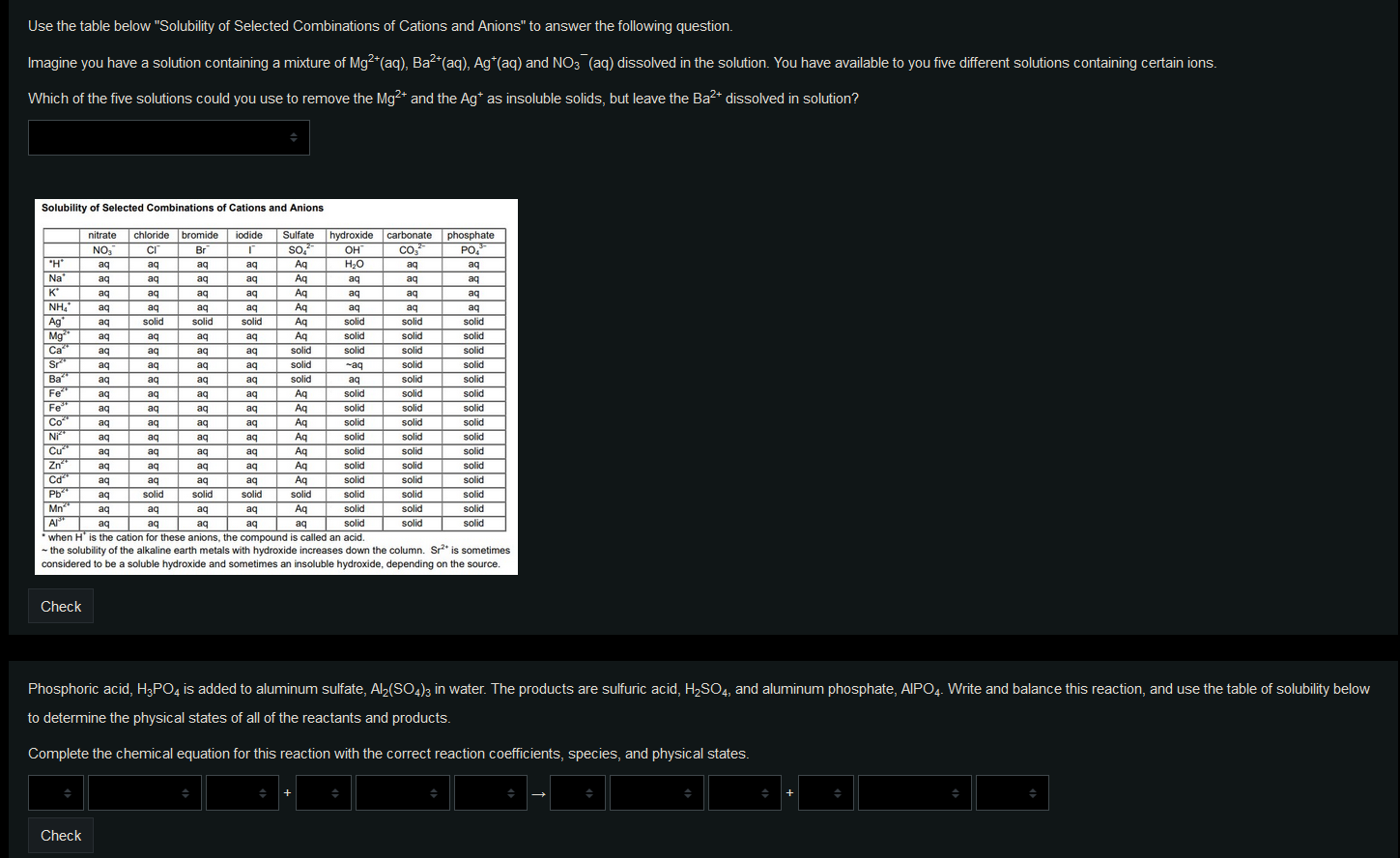 Solved Use The Table "Solubility Of Selected Combinations Of | Chegg.com