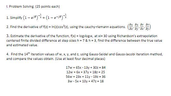 Solved I. Problem Solving. (25 points each) 1. Simplify (1 — | Chegg.com