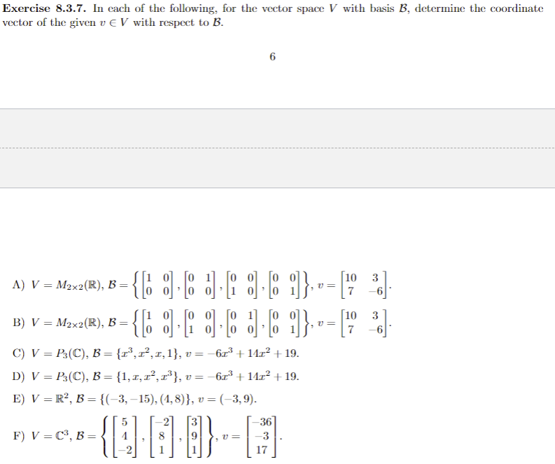 Solved Exercise 8.3.7. In each of the following, for the | Chegg.com