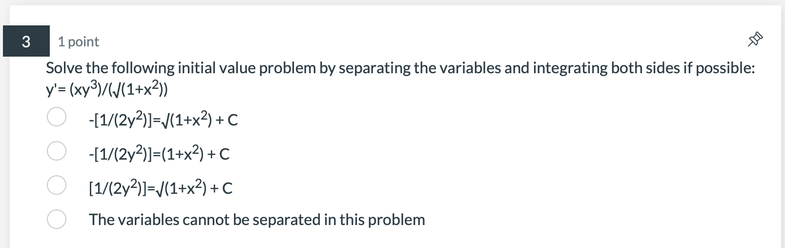 Solved 3 1 point Solve the following initial value problem | Chegg.com