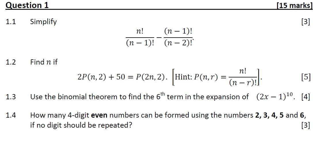 Solved Question 1 15 Marks 1 1 Simplify 3 N N 1 N Chegg Com