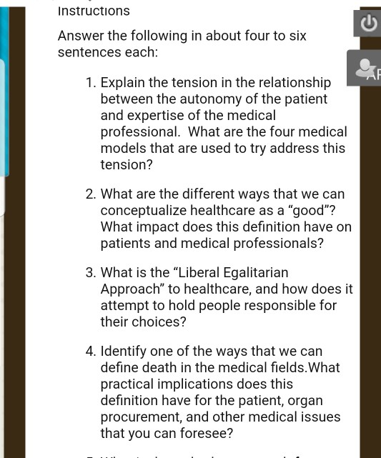 Solved Instructions Answer the following in about four to | Chegg.com