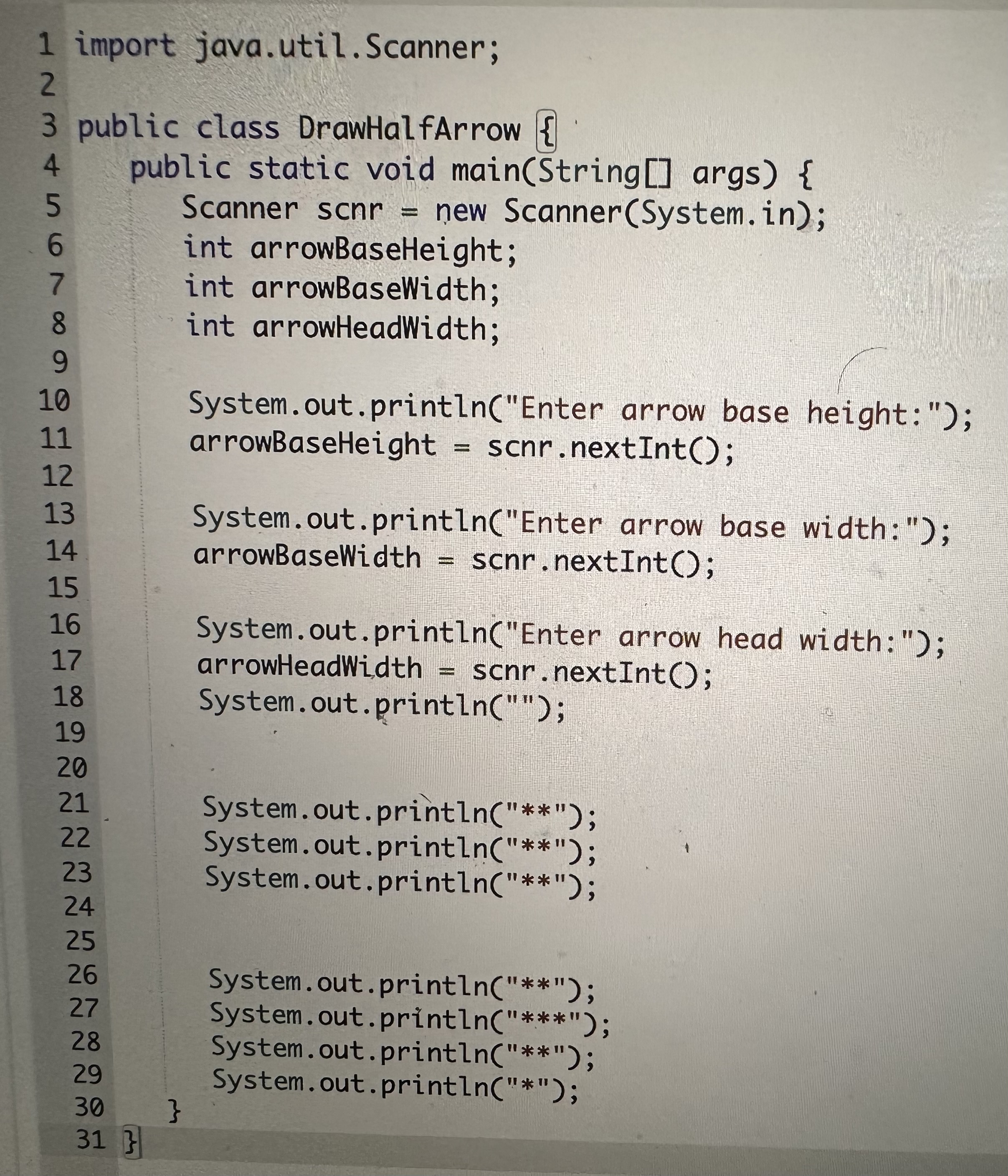 Solved 5.21 LAB: Program: Drawing a half arrow This program | Chegg.com