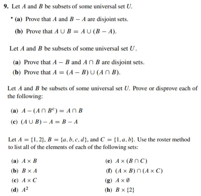 Solved 9. Let A And B Be Subsets Of Some Universal Set U. * | Chegg.com